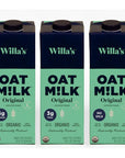 Willas Organic Oat Milk Vegan Plant Based Dairy Free Unsweetened Low Sugar Shelf Stable Milk Whole Grain Oats Non GMO 4g Protein Use as Coffee Creamer or Cereal Milk 3 Pack 32 oz