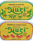 NURI Portuguese Sardines Variety Pack  2 Pack  One of Each  Olive Oil  Tomato and Olive Oil