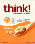 Think High Protein Bars  Creamy Peanut Butter 20g Protein 0g Sugar No Artificial Sweeteners Gluten Free GMOFree 21 Ounce bars 10 Pack