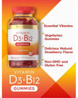 Carlyle Vitamin D3 + B12 Complex Gummies | 90 Count | Vegetarian, Non-GMO, and Gluten Free Formula | Natural Strawberry Flavor Supplement