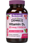 BlueBonnet Nutrition Earth Sweet Vitamin D3 1000 IU Chewable Tablets, Raspberry, 90 Count