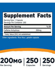 Nutricost Caffeine Pills, 200mg Per Serving (250 Caps)