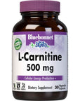 Bluebonnet Nutrition L-Carnitine 500mg, Transports Fatty Acids*, Boosts Cellular Energy*, Soy-Free, Gluten-Free, Non-GMO, Kosher Certified, Vegan, 30 Vegetable Capsules, 30 Servings