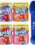 Pack of 4 KoolAid Canisters 19oz Variety Bundle of 4 Flavors  Grape  Cherry  Orange  Strawberry Miras Trademark 2in1 Measuring Spoon Included