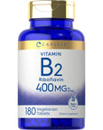 Carlyle Vitamin B-2 400mg | 180 Tablets | Vegetarian, Non-GMO, Gluten Free Supplement | Vitamin B2 Riboflavin