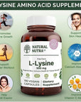 Natural Nutra L Lysine HCl, Promotes Bone Health and Growth, Improve Calcium Absorption, Non-GMO, Vegan, 500 mg, 100 Capsules.