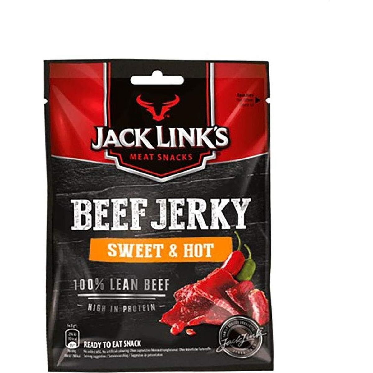 Jack link&#39;s Beef Jerky Sweet &amp; Hot High Protein Meat Snack Dried Halal Beef- 1X70Gr