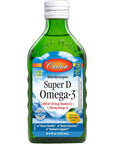 Carlson - Super D Omega-3, Wild-Caught Norwegian Arctic Cod Liver Oil, 2000 IU (50 mcg) Vitamin D3, 1100 mg Omega-3s, Sustainably Sourced Nordic Fish Oil Liquid, Lemon, 250 ml