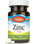 Carlson - Zinc, 15 mg, Zinc Supplement, Zinc Gluconate, Immune Support & Skin Health, Zinc Tablets, Antioxidant, Zinc Capsules, 100 Tablets