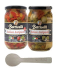 Botticelli Italian Antipasto  2 PACK  1 Sweet Antipasto 1 Hot Antipasto 18 oz EACH  With a Cosmos Candy Biodegradable Bamboo Spoon