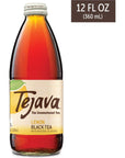 Tejava Lemon Black Iced Tea 4 Pack 12oz Glass Bottles Unsweetened NonGMO Kosher No Sugar or Sweeteners No calories No Preservatives Brewed in Small Batches