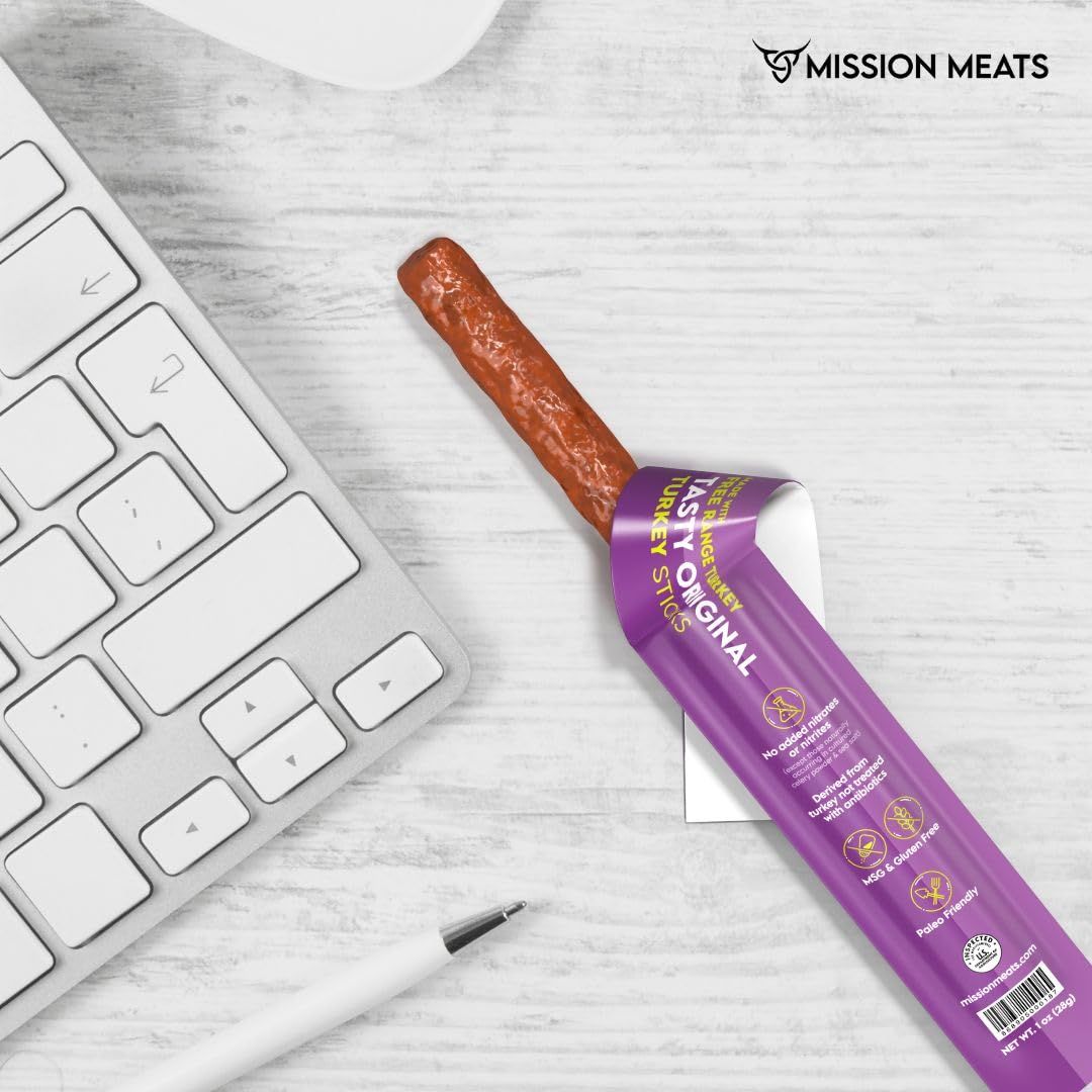 Mission Meats Turkey Sticks  Free Range Gluten Free Whole 30 Paleo Keto Meat Sticks Sugar Free Jerky Turkey Sticks Individually Wrapped 1oz Original Pack of 12