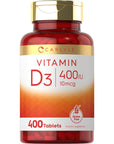 Carlyle Vitamin D3 | 400iu (10mcg) | 400 Tablets | Value Size | Vegetarian, Non-GMO, and Gluten Free Formula | Vitamin D Supplement