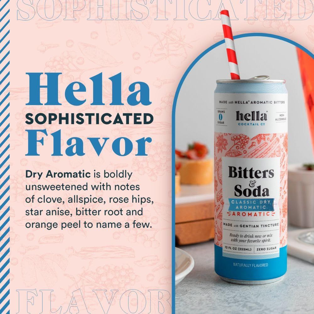 Hella Cocktail Co Bitters  Soda Classic Dry Aromatic  12oz Cans 12 Pack I Aromatic Botanical and Herbal NonAlcoholic Drinks SugarFree ReadytoDrink Mocktails