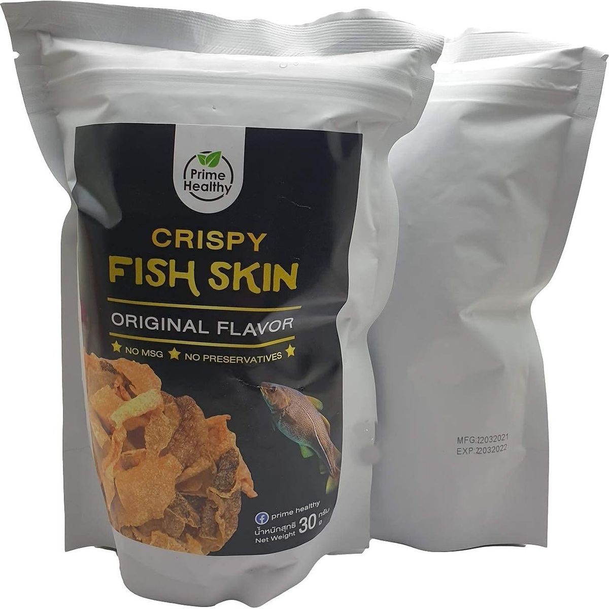 Fish Skin Chips - Pack of 3 Fish Skin Salted Egg Chips - Delicious and Crispy - No-Preservatives Formula - Low-Carb Fish Chips - Tasty Snack Bag for Gatherings or Parties - 30g per Bag (Original Salted Egg)