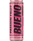 Bueno Energy Drink Passion Fruit Flavor 12oz Made With Real Cane Sugar 12 Pack  Great Taste No Jitters Long Lasting Energy With Healthy Ginseng  Real Sugar All Natural Flavor  No Artificial Sweeteners Passion Fruit