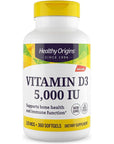 Healthy Origins Vitamin D3 (Lanolin) 5,000 IU - Bone Health and Immune Support Supplement - Easily Absorbable Vitamin D Supplements - Gluten-Free Vitamin D3 Supplement - 360 Softgels