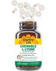 Country Life Chewable L-Lysine 600mg - 60 Tabs - Supports Immune Health - Supports Natural Collagen Production - Vitamin D - Elderberry - Great Taste