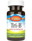 Carlson - Tri-B, Vitamin B Complex, 25 mg Vitamin B-6, 400 mcg Vitamin B-12, Folic Acid Energy Pills, Promote Cardiovascular Health, B Complex Vitamins, B12 Supplement, B Vitamin Complex, 120 Tablets