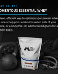 Momentous Essential Grass-Fed Whey Protein Isolate, 24 Servings Per Pouch for Essential Everyday Use, Gluten-Free, NSF Certified (Chocolate)