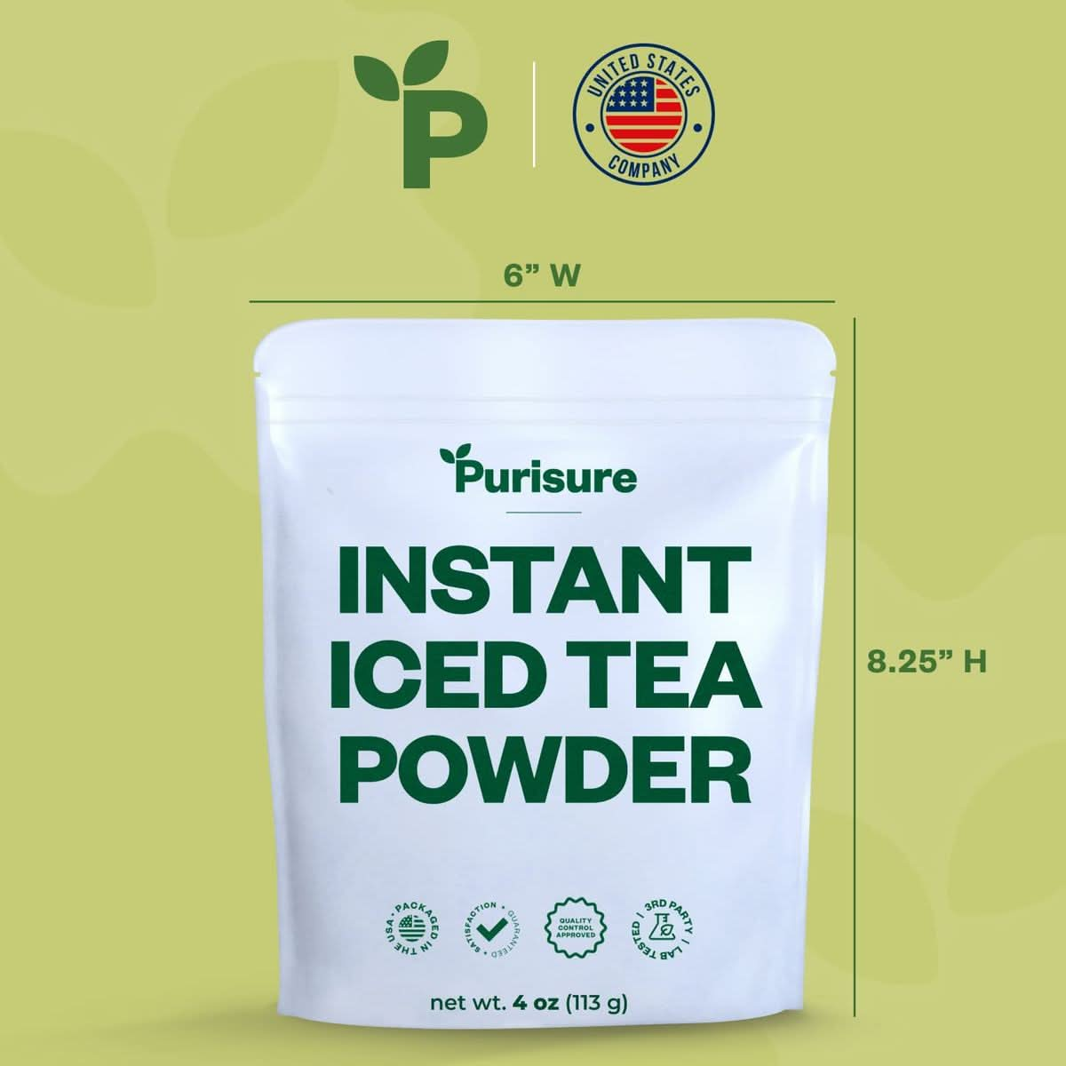 Purisure Unsweetened Iced Tea Powder Instant Black Tea Powder Real Black Tea Leaves Powdered Iced Tea Unsweetened with ZeroCalories Sugarless Instant Tea Powder 4 oz 192 Serving Pack