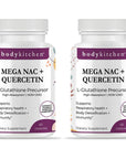 Body Kitchen Mega NAC (N-Acetyl Cysteine) 600 mg with Quercetin, Supports Respiratory Health and Immune Function and Promotes Liver and Kidney Detox, Veggie Caps, (Pack of 2)