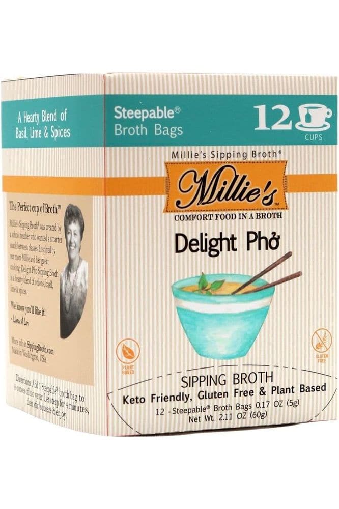 Millie’s Sipping Broth - Vegetable Broth -Natural-Gluten Free-Keto Friendly Delight Pho 12 Count Box