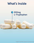 Jarrow Formulas L-Tryptophan 500 mg - 60 Veggie Capsules - Essential Amino Acid - Stress, Sleep & Mood Support - Dietary Supplement - Reduce Cravings - 60 Servings