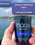 Maax Caffeine Energy Gum  125mg of caffeine per piece  Coolmint  25 pieces per container  Focus Supplement