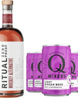 Ritual Zero NonAlcoholic Whiskey Alternative with 5 Pack of Q Mixers Light Ginger Beer for your favorite AlcoholFree Mixed Drink