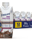 Ensure Max Protein Nutrition Shake with 30g of Protein, 1g of Sugar, High Protein Shake, Milk Chocolate, 11 Fl Oz (Pack of 12), Liquid, Halal