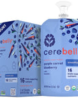 Cerebelly Purple Carrot Blueberry Smoothie (Pack of 6) - Healthy Kids Snacks - Baby Food Pouch with 16 Vital Nutrients and Brain Support from Superfoods - Organic Fruit & Veggie Purees, Baby Fruit Squeeze Pouches for Kids, No Added Sugar