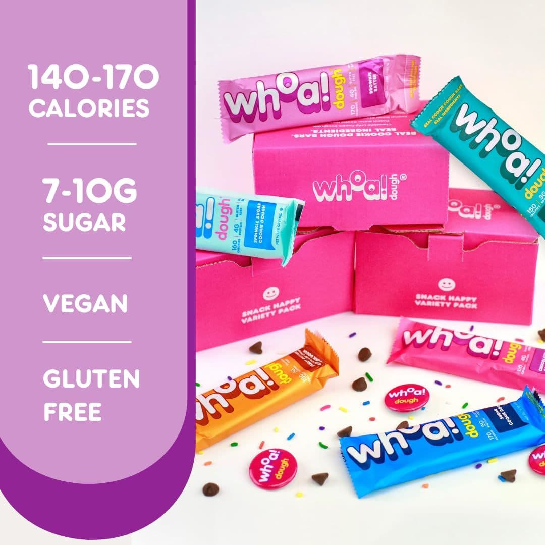 Whoa Dough Edible Cookie Dough Bars Certified NonGMO Kosher and Gluten Free Bars  Healthy Snack Foods  Plant Based Snacks  Real Ingredients  Variety Pack 6 Bars