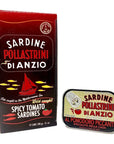 Pollastrini Italian Spicy Tomato Sardines  Premium Quality Gourmet Sardines  Wild Caught in the Mediterranean Sea  35oz 100g Tin Can Pack of 1