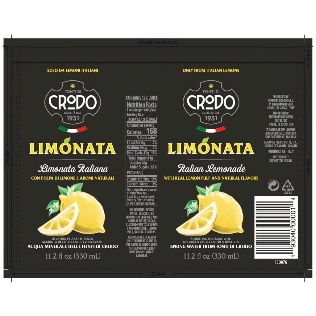 Fonti Di Crodo Limonata Italian Sparkling Lemonade 112 Oz Cans Pack of 24