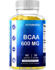 Vitamatic BCAA Gummies - Branch Chain Amino Acid Supplements - Peach Flavor - 600mg per Serving - 60 Vegan Pectin Based Gummies (1 Bottle)