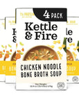 Kettle and Fire Chicken Noodle Soup with Bone Broth, Keto Friendly, High in Protein and Collagen, 4 Pack