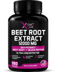 Beet Root Extract Capsules - 12000mg 20x Concentrated Beet Root Capsules Supplement w/Black Pepper - High Nitrates - Natural Nitric Oxide Booster - Highly Concentrated & Bioavailable -180 Veggie Caps