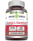 Amazing Formulas Acetyl L-Carnitine Hcl 500 mg 120 Veggie Capsules Supplement | Non-GMO | Gluten Free | Made in USA | Suitable for Vegetarians