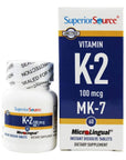 Superior Source Vitamin K2 MK-7 (Menaquinone-7), 100 mcg, Quick Dissolve MicroLignual Tablets, 60 Count, Healthy Bones and Arteries, Immune & Cardiovascular Support, Assists Protein Synthesis, Non-GMO