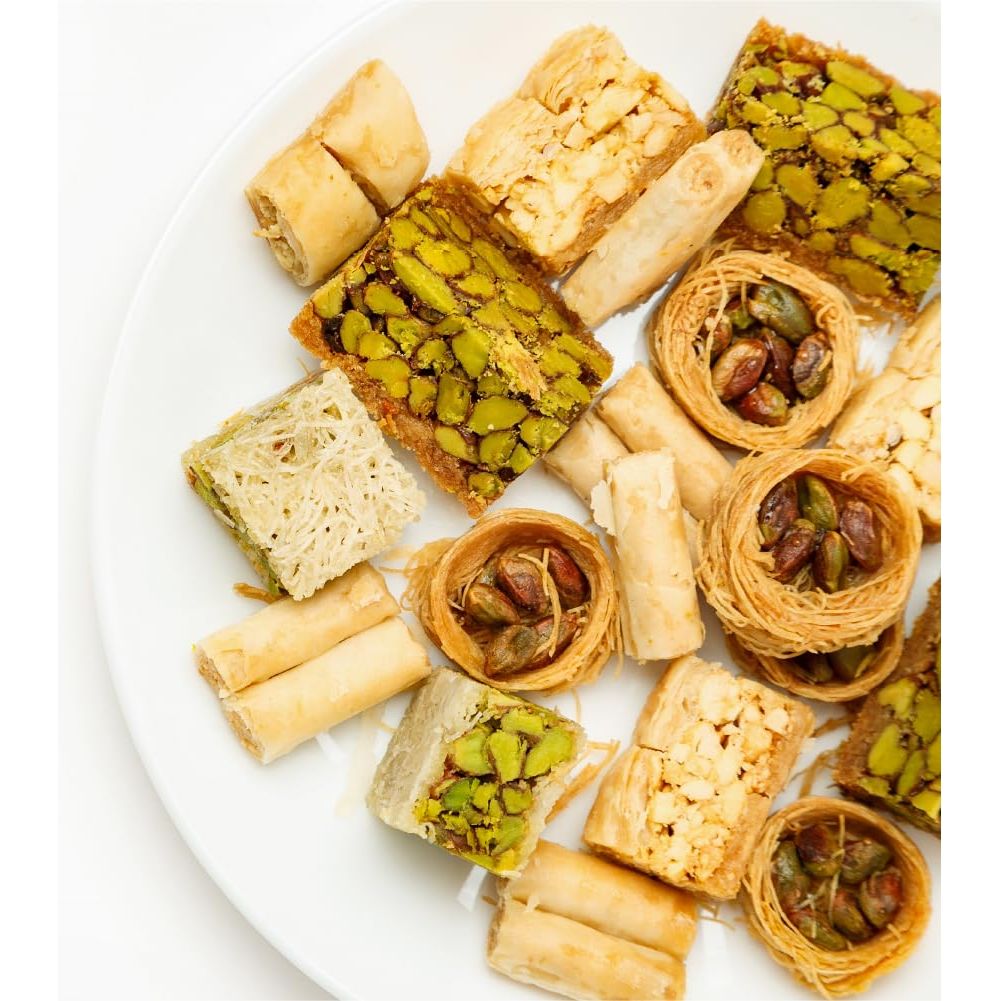 Anabtawi Middle Eastern Sweets  50Piece Assorted Baklava Pistachio and Almond Pastry  Traditional Arabic Baklava Gift Box  No Preservatives No Additives  Gourmet Baklava Pastry Boxes  400g