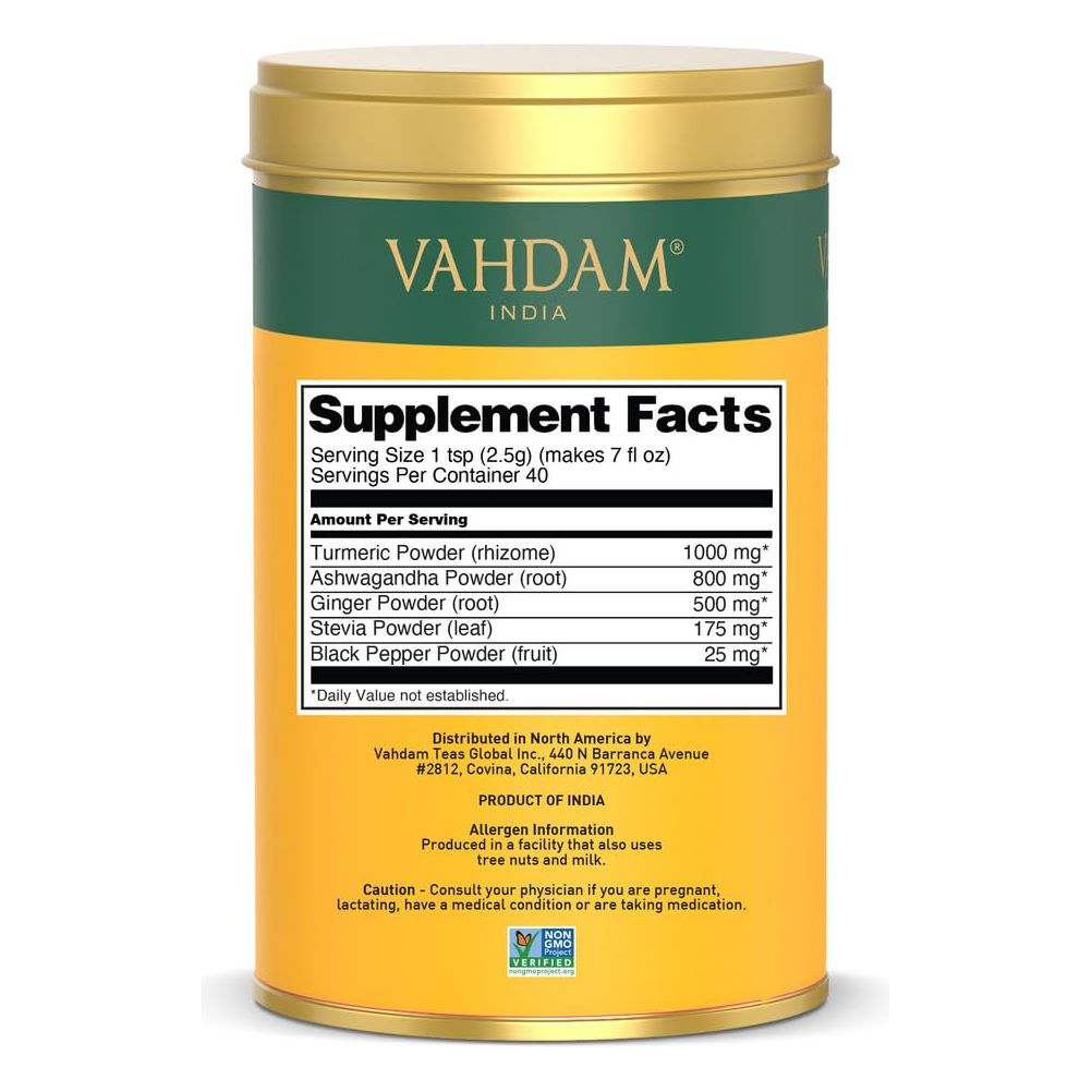 VAHDAM Golden Milk PowderTurmeric Ashwagandha Latte Mix 40 Cups 353oz100g  CaffeineFree Non GMO Gluten Free  Brew HotIced Tea Or Turmeric Latte