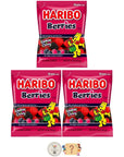 Haribo Gummi Candy  Soft  Chewy Delicious Gummies Pack of 3 Share Size Peg Bags  Bonus Mystery Candy 5 oz Raspberries