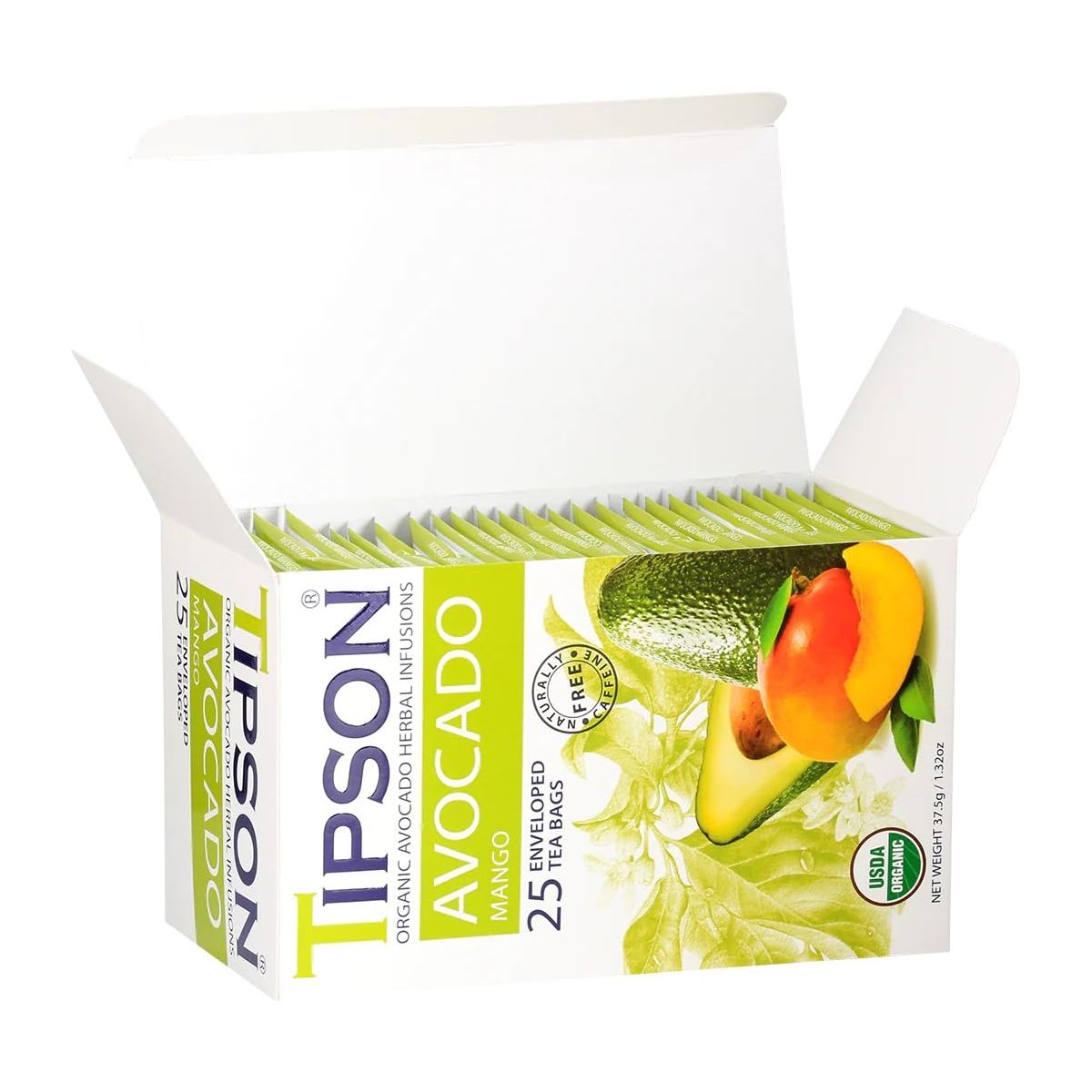 Tipson Organic Avocado Herbal Infusions  Avocado Mango  Caffeine Free Non GMO Gluten Free Kosher  25 Tea Bags Pack of 1