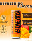 Bueno Energy Drink Mango Flavor - 12oz Made With Real Cane Sugar - 12 Pack