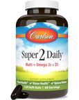 Carlson - Super-2-daily, Multi + Omega-3s + Lutein + D3, Vitamins A C D E plus Norwegian Fish Oil, Fish Oil Multivitamin, Vitamins & Minerals, Multivitamin with Lutein, 120 Softgels