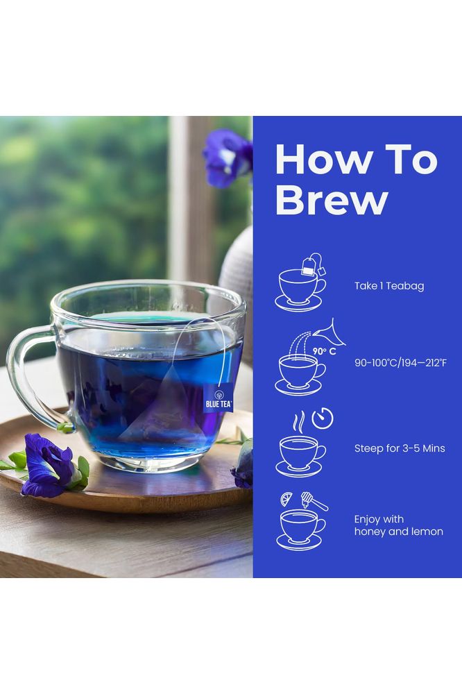 BLUE TEA  Butterfly Pea Flower  30 Pyramid Tea Bags  SUPER ANTIOXIDENT  Direct From Source  Flower Based  Herbal Tea  Caffeine Free  PlantBased Biodegradable Tea Bag  Pet Jar Packaging