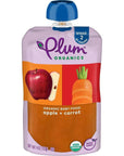 Plum Organics Stage 2 Organic Baby Food - Apple and Carrot - 4 oz Pouch (Pack of 6) - Organic Fruit and Vegetable Baby Food Pouch