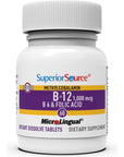 Superior Source No Shot Vitamin B12 Methylcobalamin (1000 mcg), B6, Folic Acid, Quick Dissolve MicroLingual Tablets, 60 Ct, Increase Energy, Healthy Heart, Boost Metabolism, Stress Support, Non-GMO