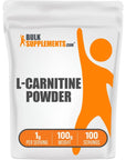 BulkSupplements.com L-Carnitine Powder - Carnitine Supplement, L Carnitine 1000mg, Carnitine Powder - Amino Acids Supplement, Energy Support - Gluten Free, 1g per Serving, 100g (3.5 oz)